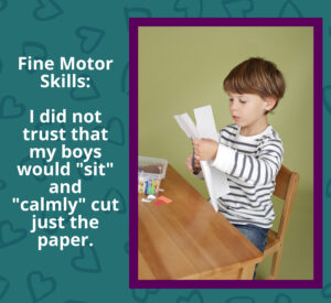 Fine motor skills i did not trust my boys that sit and calmly cut just the paper.