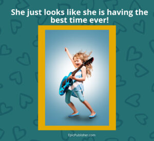 A girl with a guitar and the text just looks like she is having the best time ever.