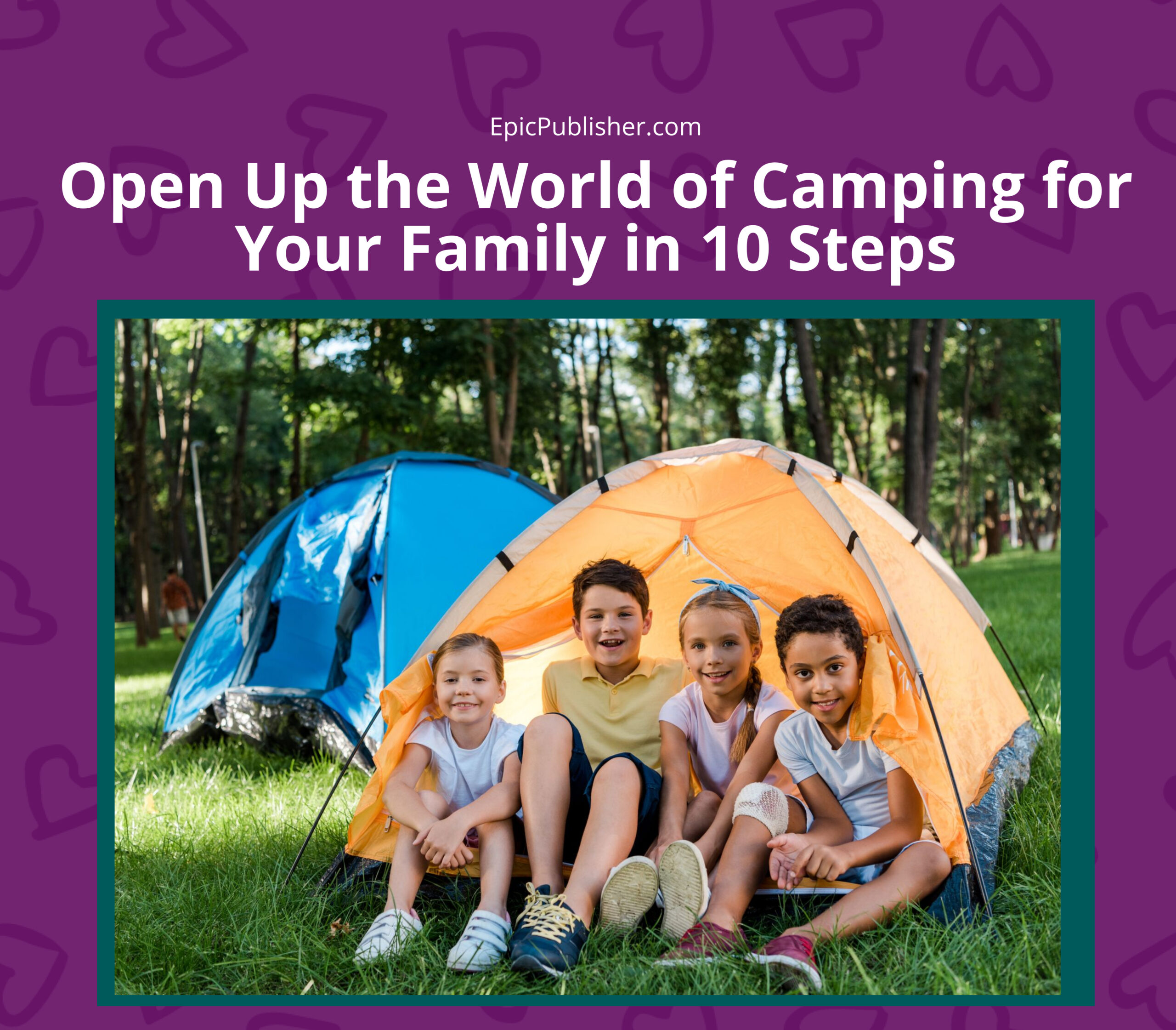 Four children under a yellow tent with smiles on their faces.