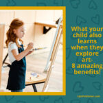 A child standing at an easel painting, accompanied by text promoting the benefits of art to unlock your child's potential.