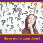 A person with a thoughtful expression stands next to a large question mark, surrounded by numerous smaller question marks. Text at the bottom reads, "Have more questions about homeschooling affordability?