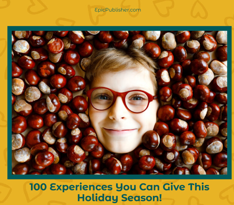 A child wearing glasses is surrounded by chestnuts. Text reads: "100 Unique Gifts You Can Give This Holiday Season!
