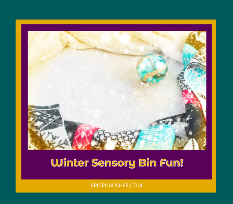 Colorful winter sensory bin ideas with patterned socks surrounding a globe ornament invite endless fun!.