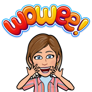 Cartoon woman with light brown hair smiling excitedly with hands near her face. Above her, colorful text reads "Wowee!" in large, bold letters—perfect for a Welcome Page or to highlight your Family Fun Bundle.